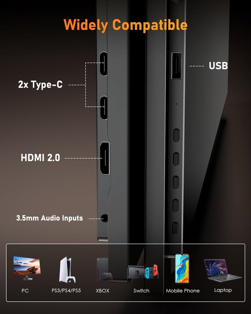 Yodoit Portable Monitor for Laptop 100Hz 18.5" FHD 1080P Screen IPS Display with USB Type C Port and Speakers with Smart Cover Metal Compatible with PC, MacBook, Xbox (Black) - Image 3